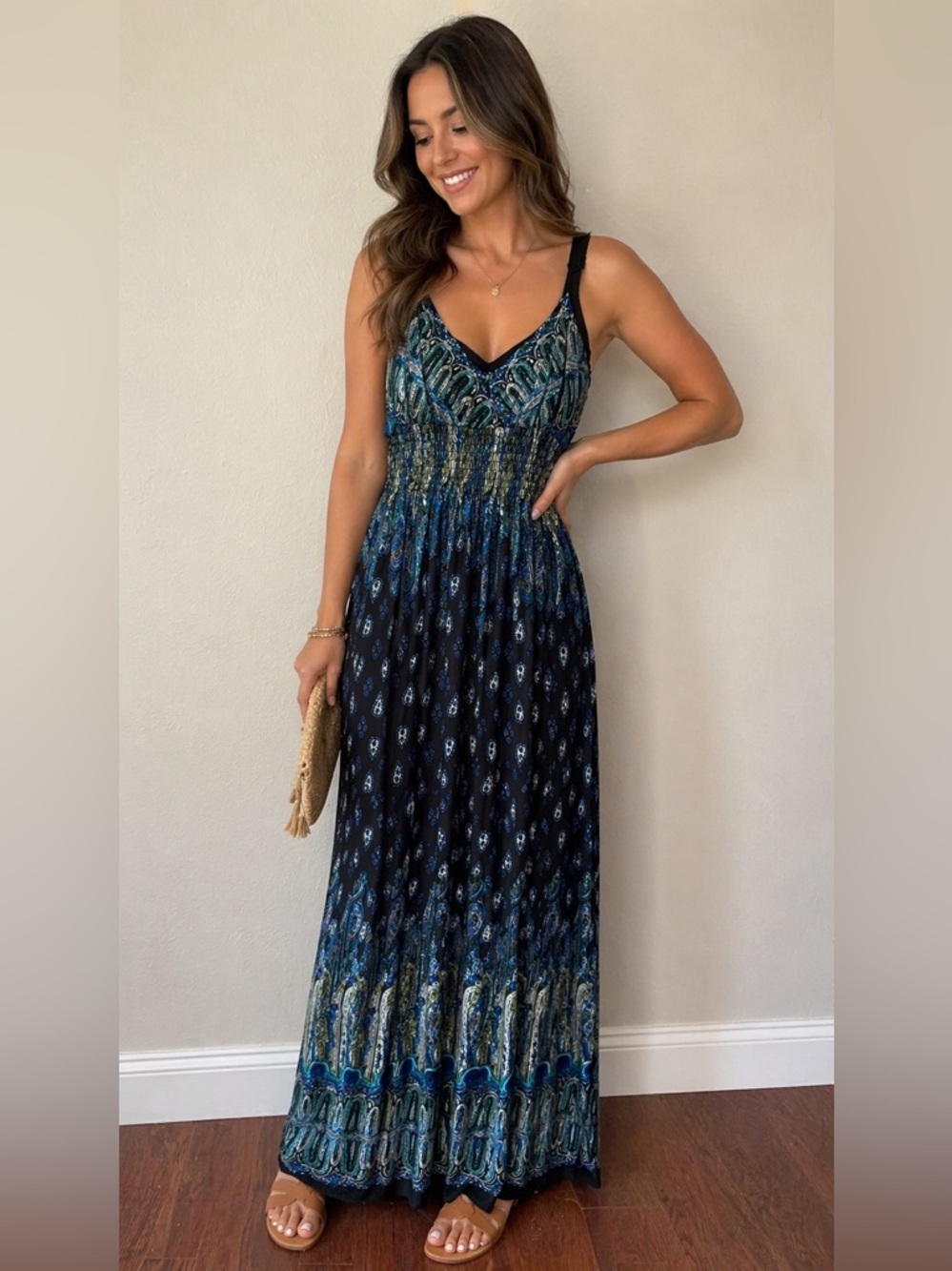 Bailey Blue Colorful Boho Patterned Maxi Dress Women’s Size Large